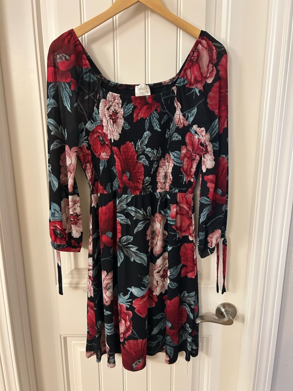Siren Lily Black Dress with Red & Pink Floral Print
